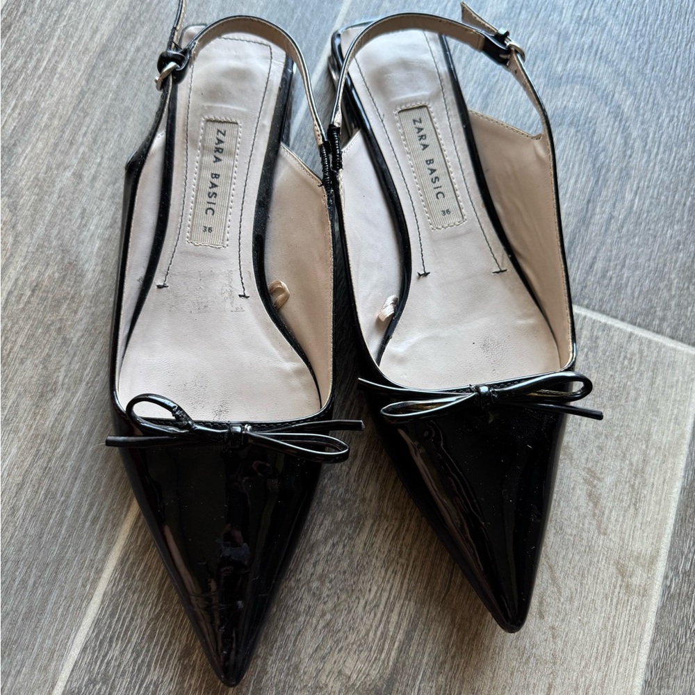 Zara Black Patent Slingback Heels